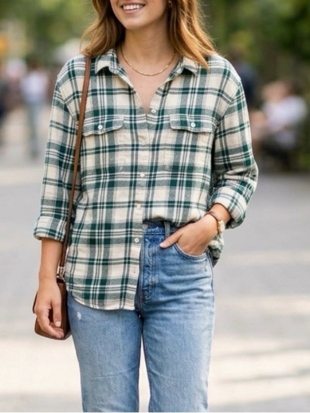 Old Navy Boyfriend Flannel Shirt LS Green Plaid Cottagecore Granola Girl Sz XL